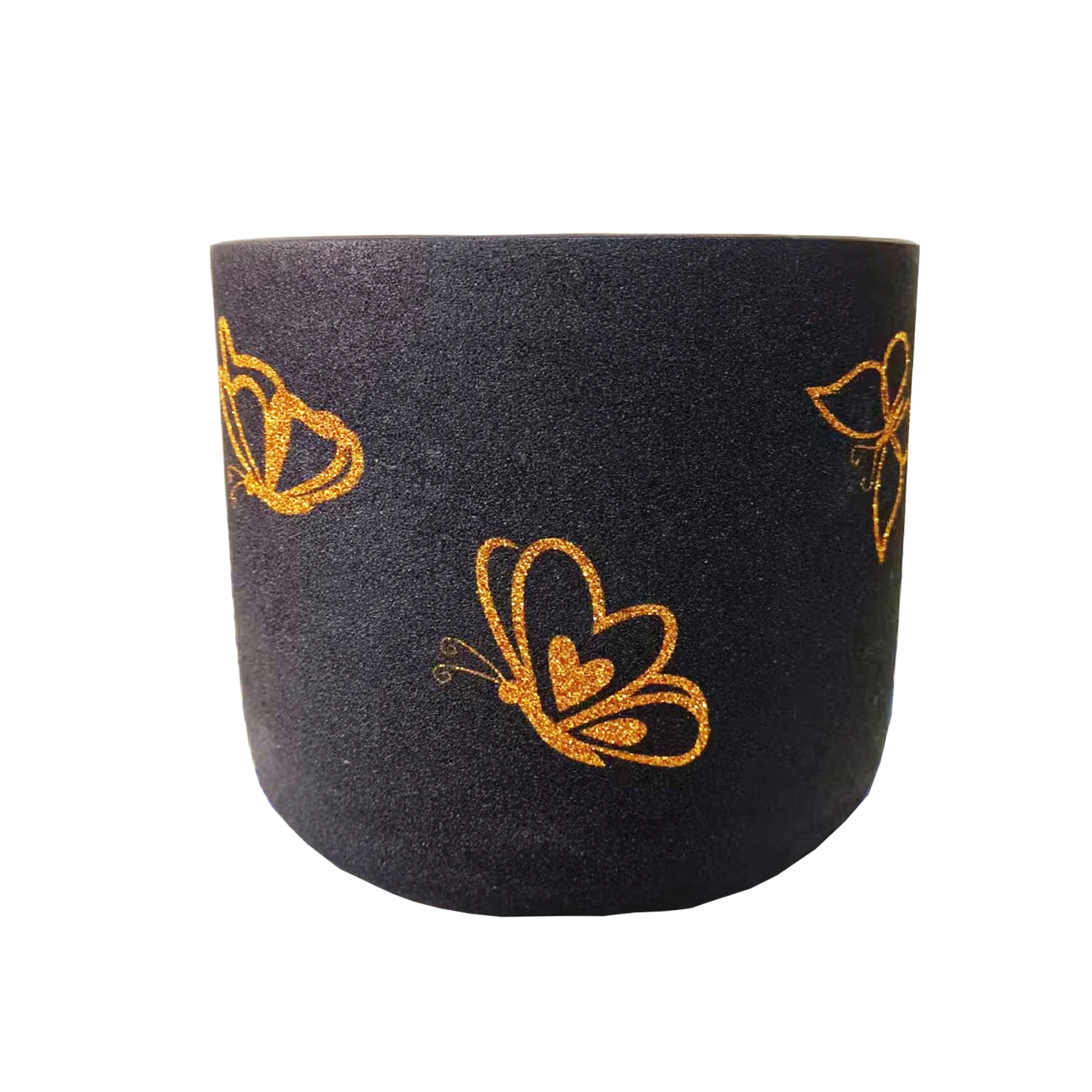 Hye-eun 7inch 440hz/432hz Black Frosted Crystal Singing Bowl with Golden Butterfly Design for Yoga Decoration Sound Healing