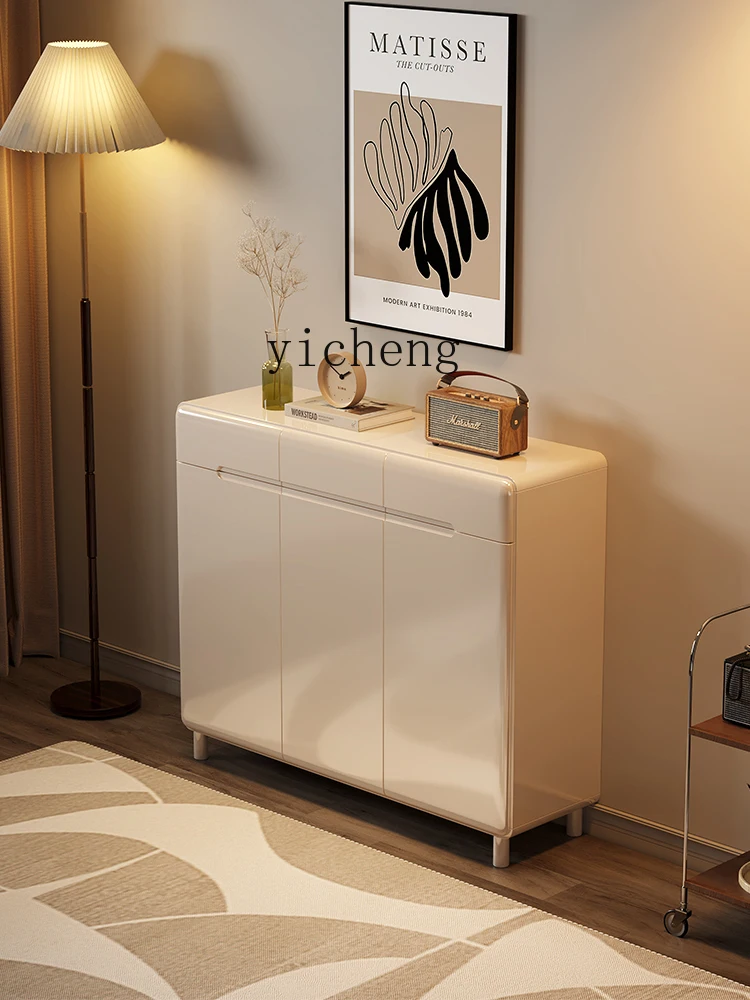 ZK Home Shoe Cabinet New Popular Indoor Entrance Cabinet Cream Style Light Luxury Door Integrated Wall