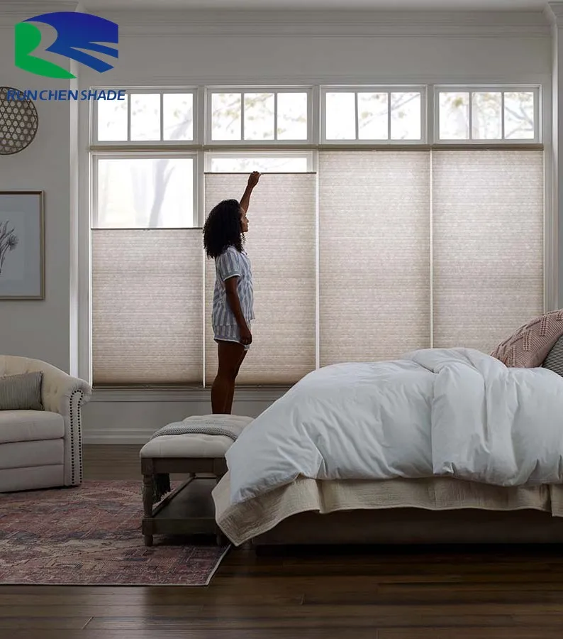 Motorized Factory Made Customize Size 100% Blackout Light Filtering Cordless Double Pleated Day Night Honeycomb Cellular Shades