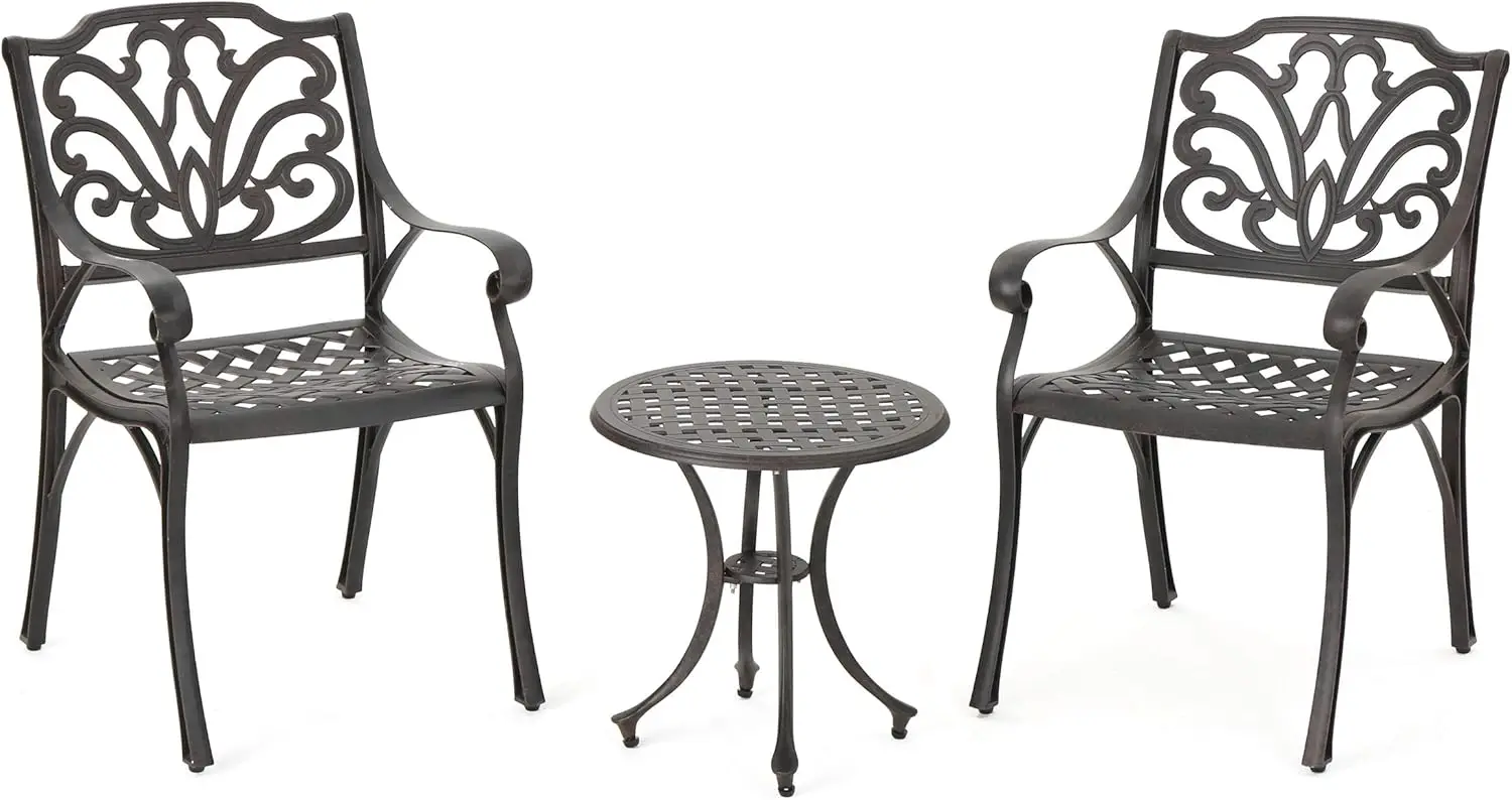 

Lola Outdoor Cast Aluminum Chat Set, 3-Pcs Set, Bronze Finished