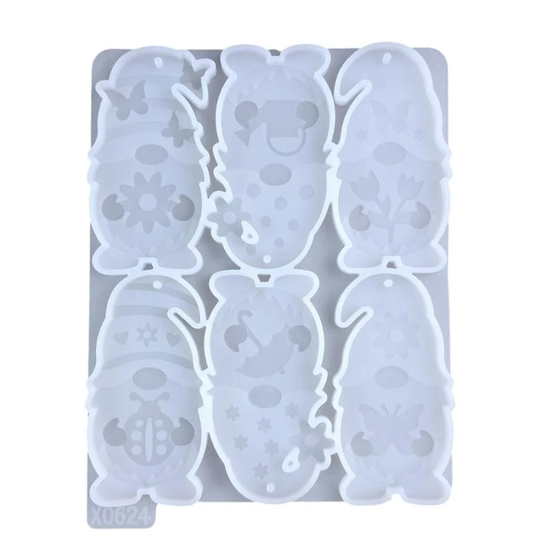 

E1PE 6 Cavity Resin Keychain Molds Gnome Pendant Moulds Jewelry Making Moulds