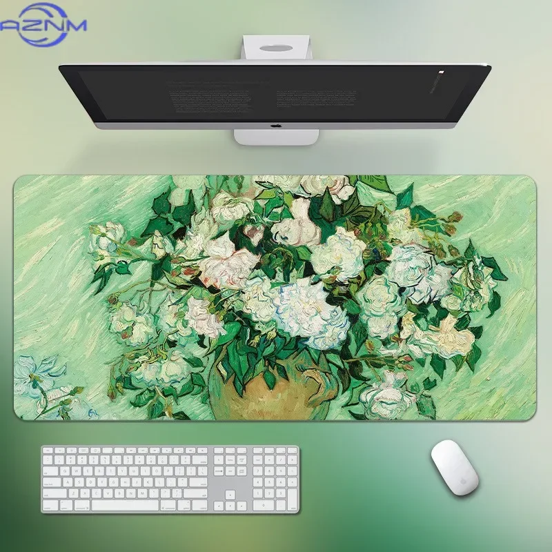 Van Gogh Oil Painting Abstract Style Computer Pad Tablecloth Anime Office Desk Mat Keyboard Pad Writing Desk Pad Locking Edge