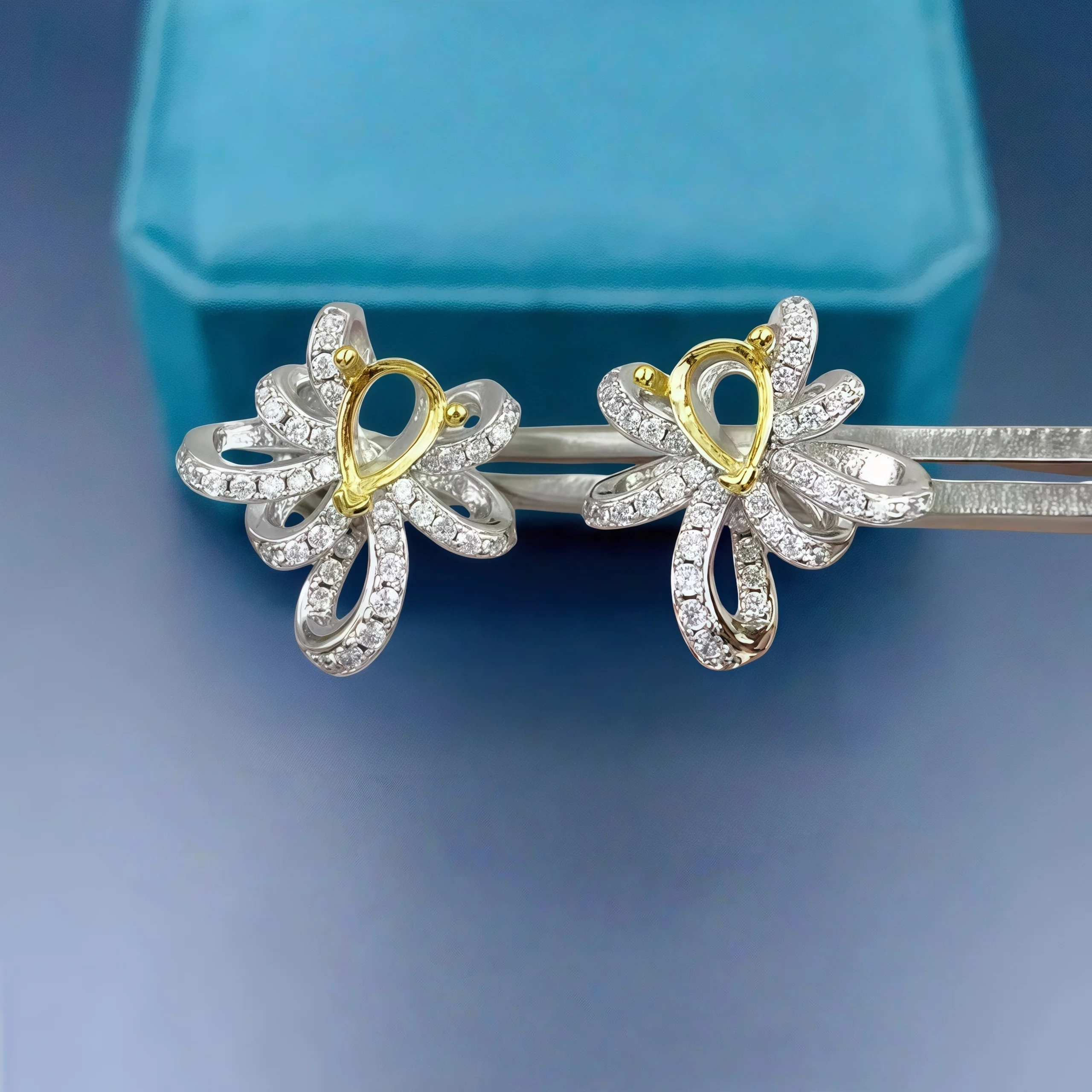 

Setting 4*6mm Water Drop Stone DIY Fashion Earrings Empty Holder S925 Sterling Silver Fine Flower Design Charm Jewelry for Woman