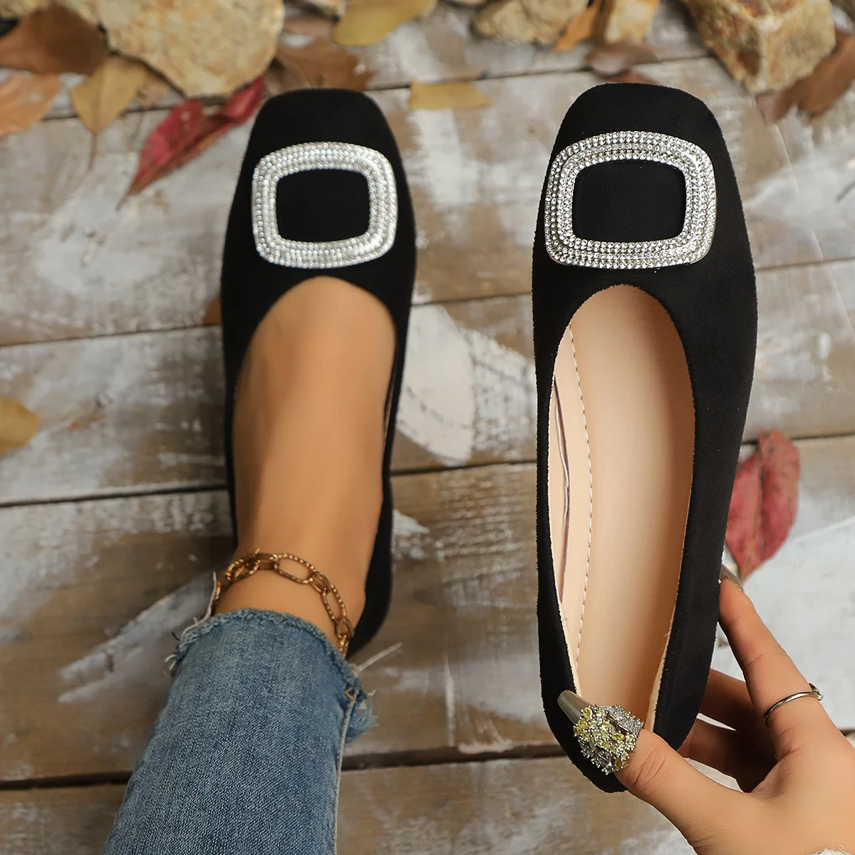 

Classic Elegant Flat Shoes, Stylish & Versatile Square-Toe Women's Commuting Shoes with Elegant Low-Cut Design