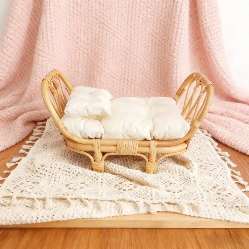 Vintage Handmade Basket Newborn Photography Basket Boy Girl Newborn Baby Photoshoot Props Baby Chairs for Newborns Doll Bed Baby