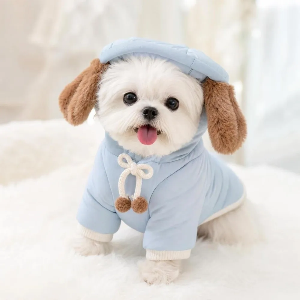 Fashion Winter Dog Warm Clothes Windproof Lining Dog Vest Coat Thickened Cute Ears Dog Bodysuit Puppy