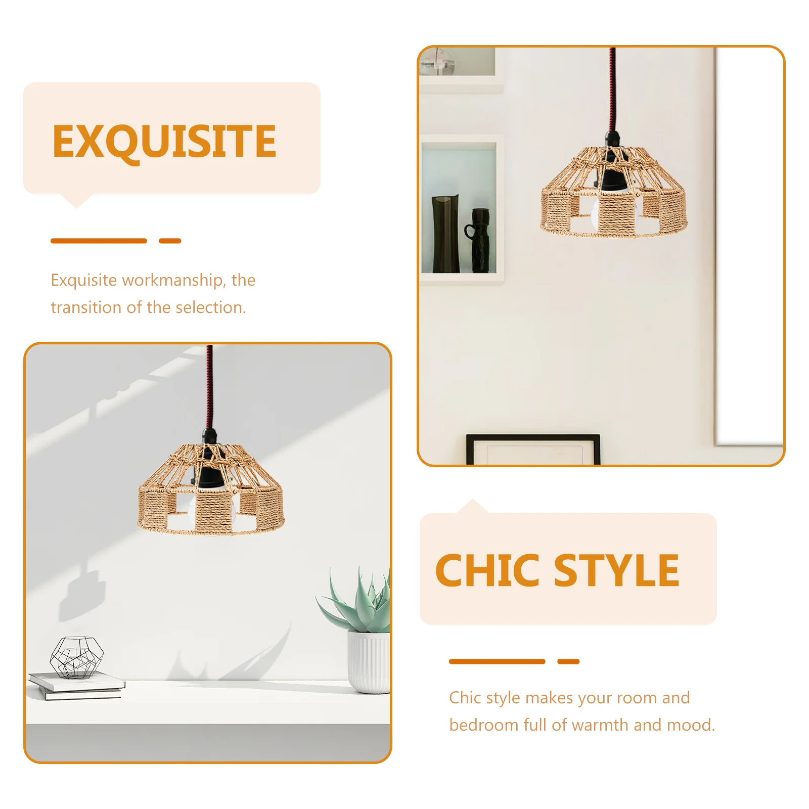 

Durable Paper String Lampshade Easy to Use Ceiling Pendant Light Cover Creative Woven Style Home Decor Lighting