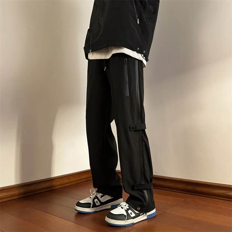 

Осенние новые мужские уличные функциональные брюки-карго, свободные прямые брюки на молнии с разрезом, повседневные длинные брюки, модный бренд