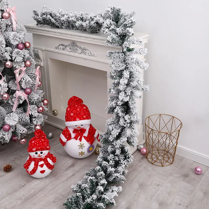 Christmas decorations rattan scene arrangement white flocking hotel shopping mall handrail staircase window creative pendant view 3