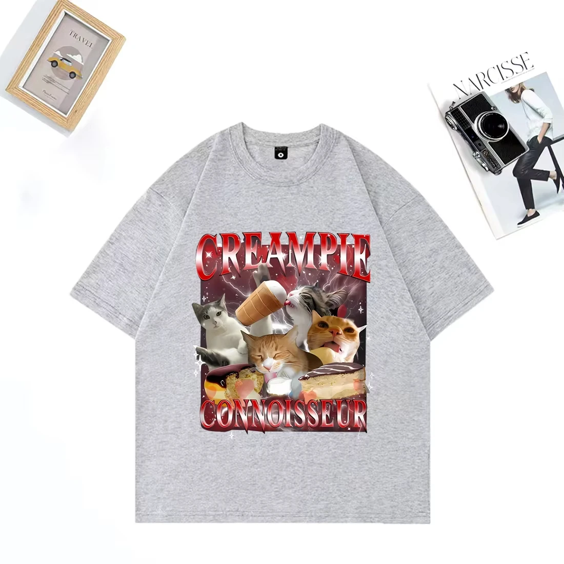 ตลกสําหรับ Creampie Connoisseur Meme กราฟิก T เสื้อผู้หญิงแขนสั้น Vintage Street เสื้อยืดความงามเสื้อสําหรับสตรี