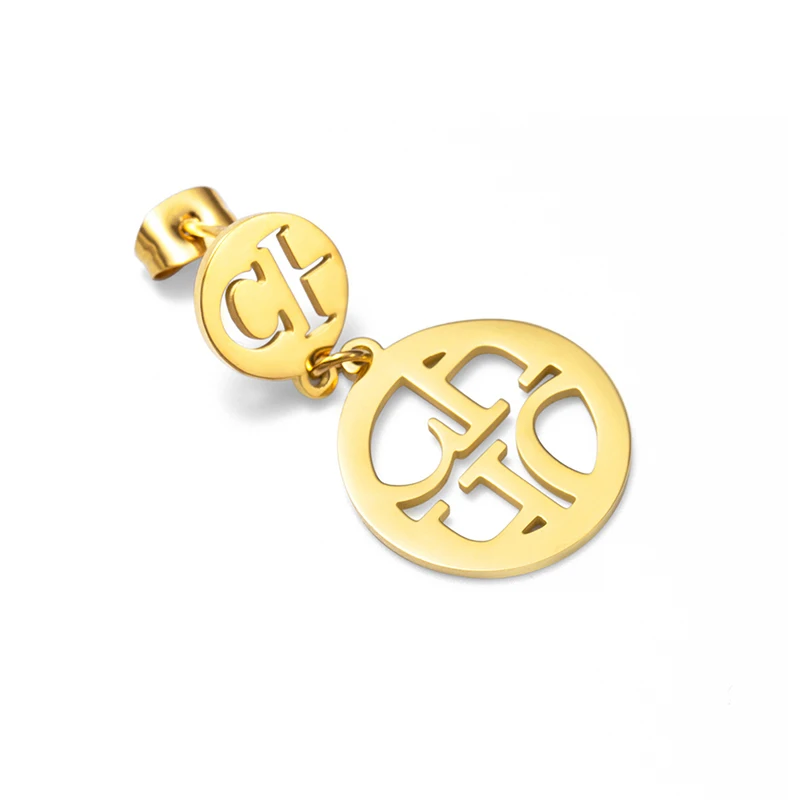 CH Double Layer Hollow Earrings Titanium Steel Geometric Minimalist Design Gold Color Office Daily Jewelry