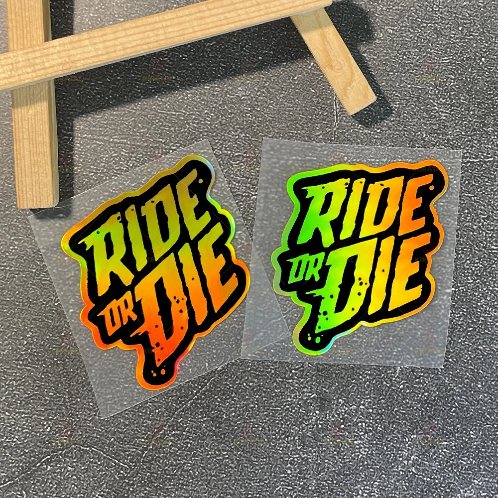 Gold RIDE OR DIE motorcycle stickers, 2PC, for helmet, bicycle handlebars, upper tube frame, universal waterproof vinyl stickers