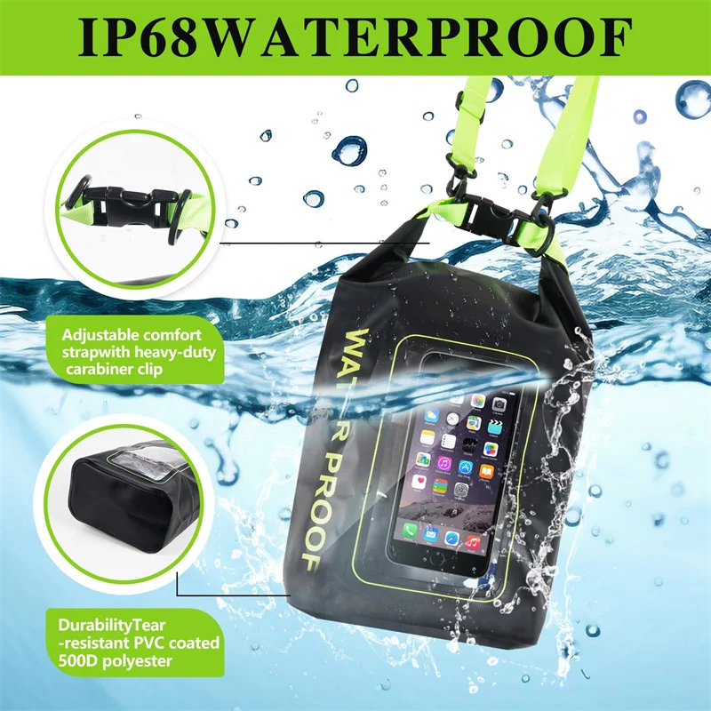 5L Waterproof Bags Dry Bag Touch Screen Beach Bags Outdoor Multifunctional Bucket Bag Swimming Diagonal Cross Bag PVC Sports Bag