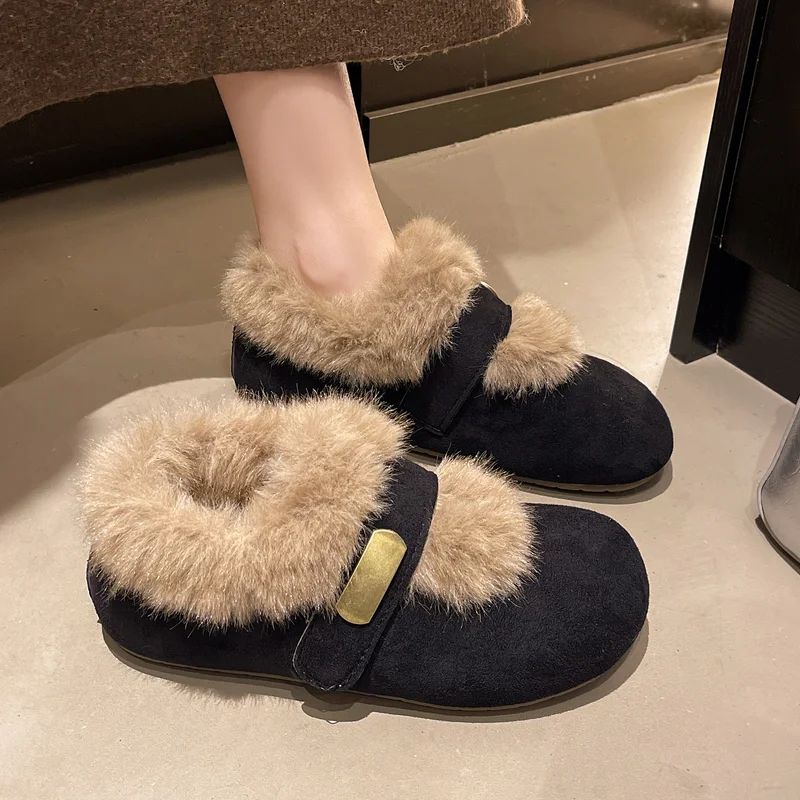 2026 New French Style High Vamp Mary Jane Cotton Shoes Hook And Loop Strap Hidden Height Increase Princess Shoes For Women