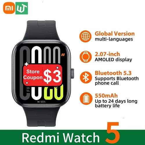 Imagen 1 del producto Versión Global Xiaomi Redmi Watch 5 Smartwatch Bluetooth llamada telefónica pantalla de 2,07 pulgadas batería de 550mAh monitoreo de salud modo deportivo