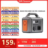 SBAOH P605 Portable Power Station 600W Solar Generator 538.7Wh Battery with 230V AC Outlets LED Light Backup Battery for Camping