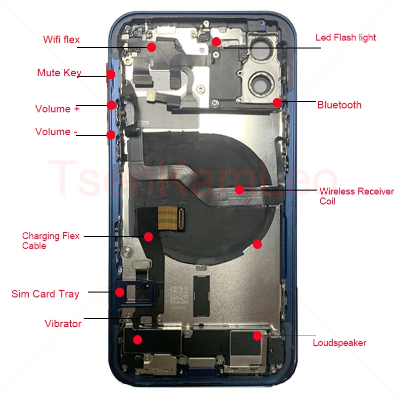 TsenKamLeo Back Shell for iPhone 12 Battery Back Cover Full Assembly 12 Rear Housing, Middle Frame Replacement Kits With parts