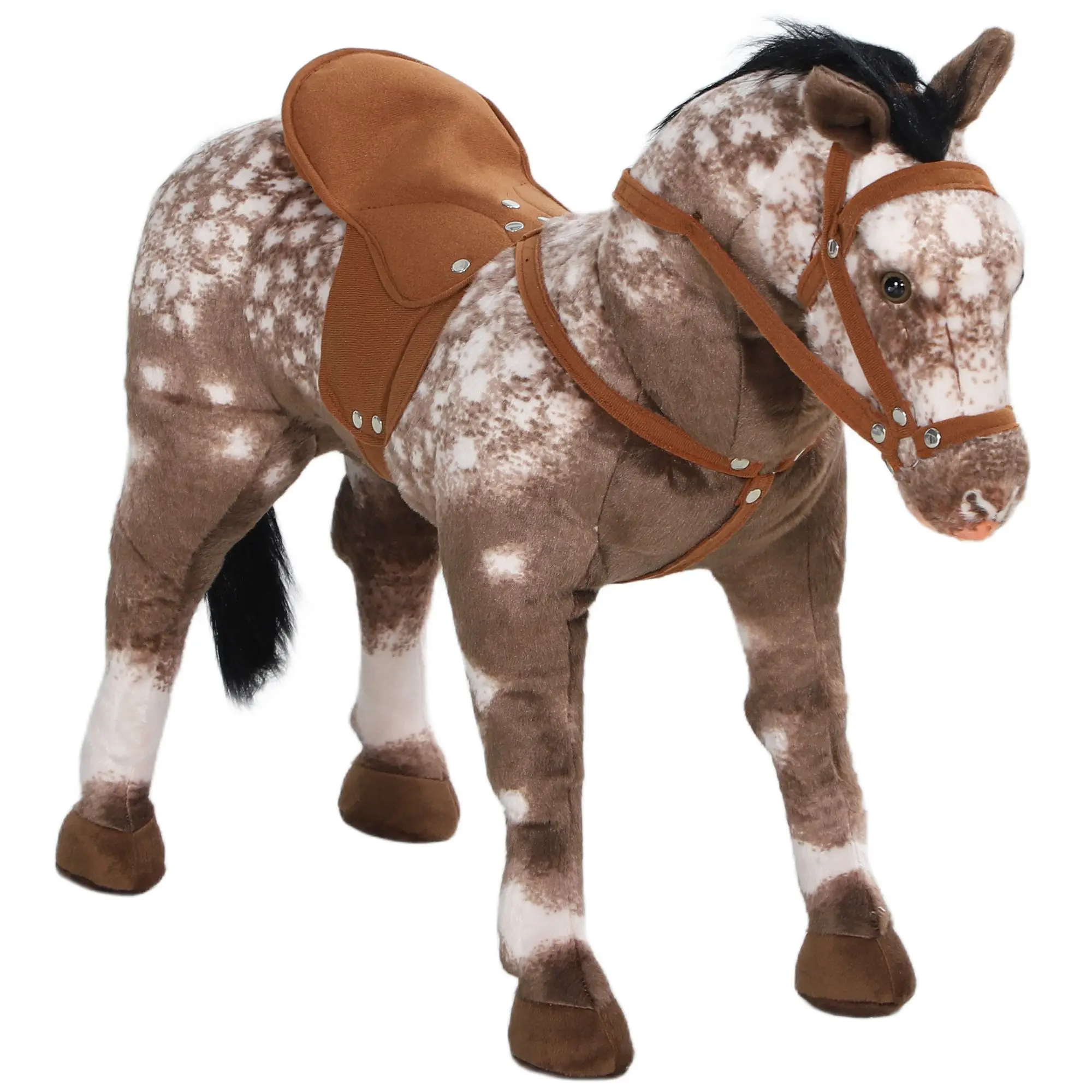 Ride on Horse, Riding Horse with Neighing Sound, Saddle, Stirrups, Ride on Animal for Kids Boys Girls 3-8 Years Old, Brown