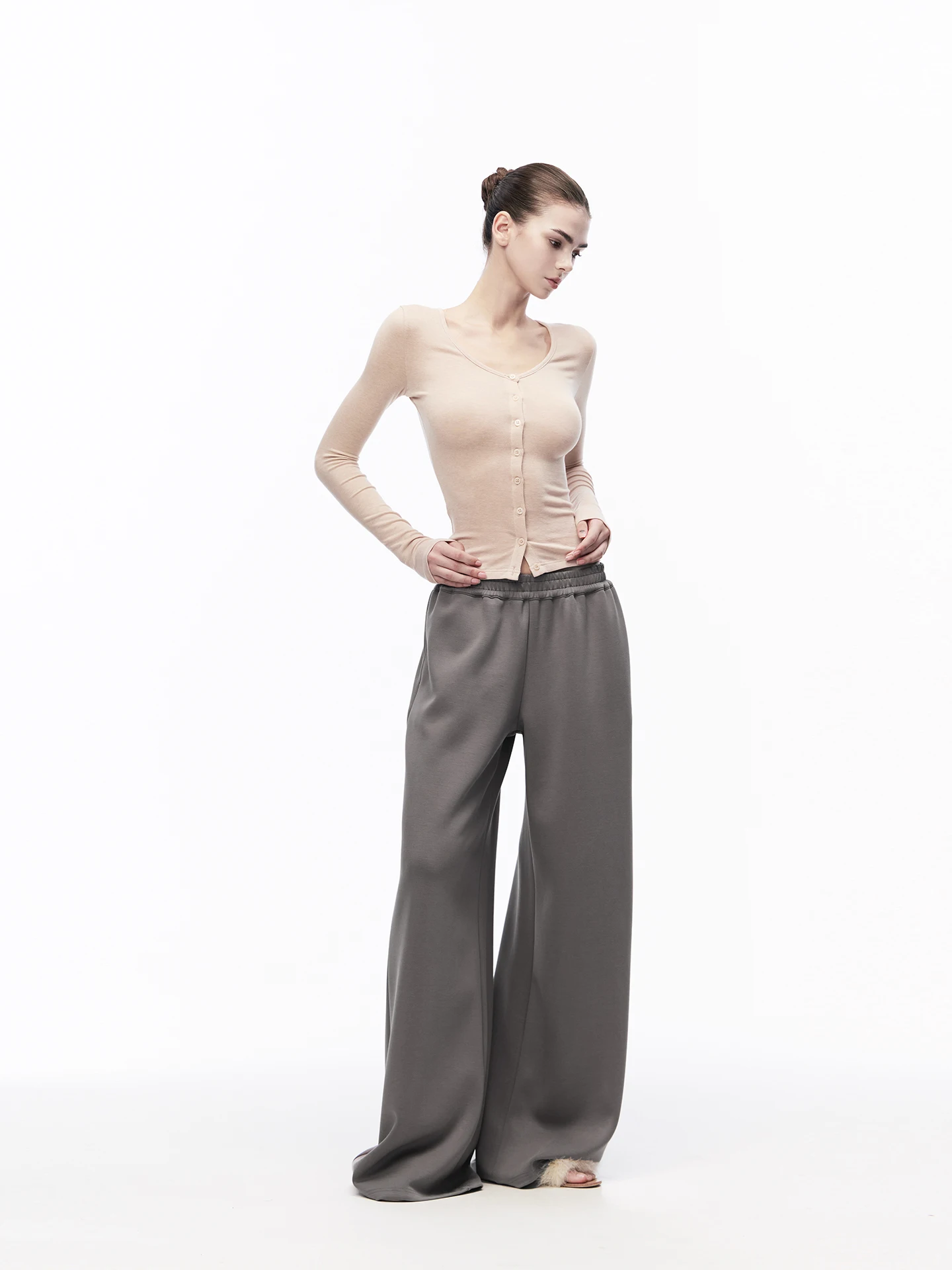 JLAUNT Grey Wide Leg Pants Women Loose Slim Straight Sports Casual American Hot Girl Floor-Length Pants Soft Comfortable