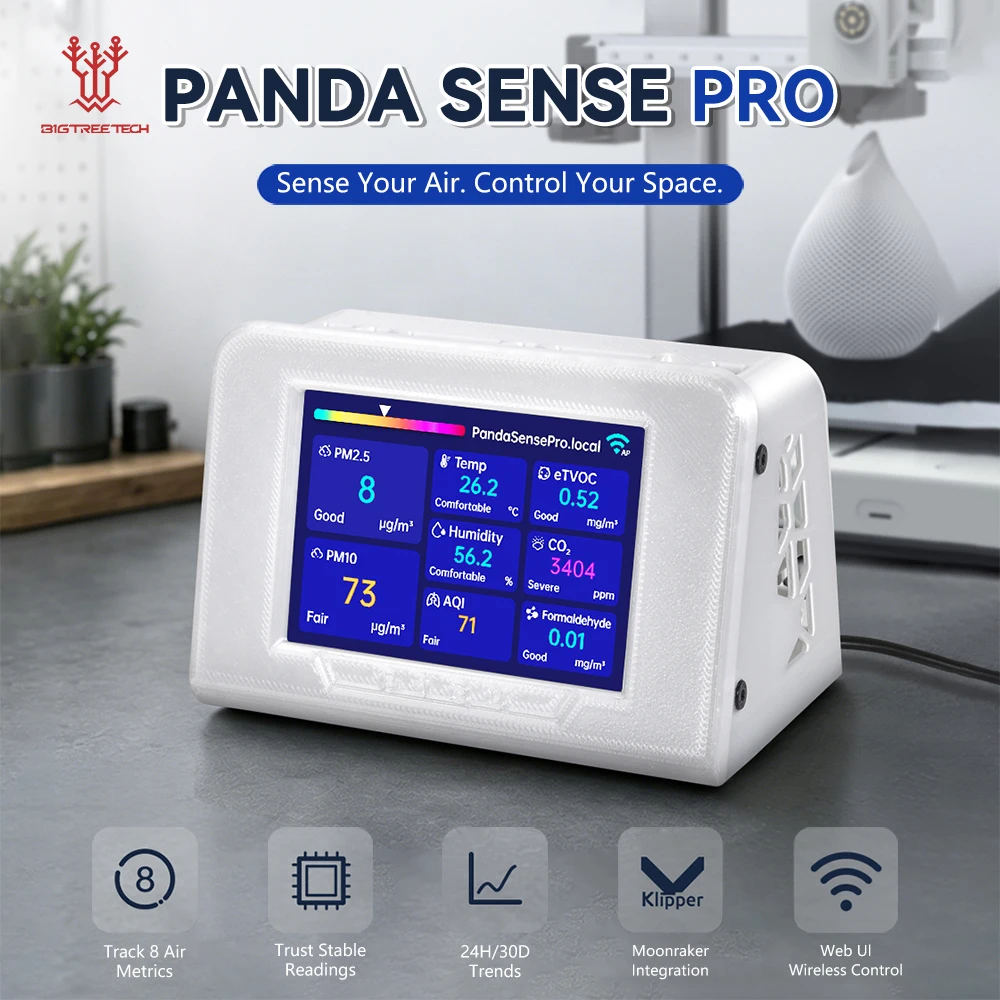 BIGTREETECH  Panda Sense Pro 8-in-1 Smart Air Monitor PM2.5 CO2 HCHO TVOC Temp Humidity AQI WiFi MQTT HA Moonraker Klipper