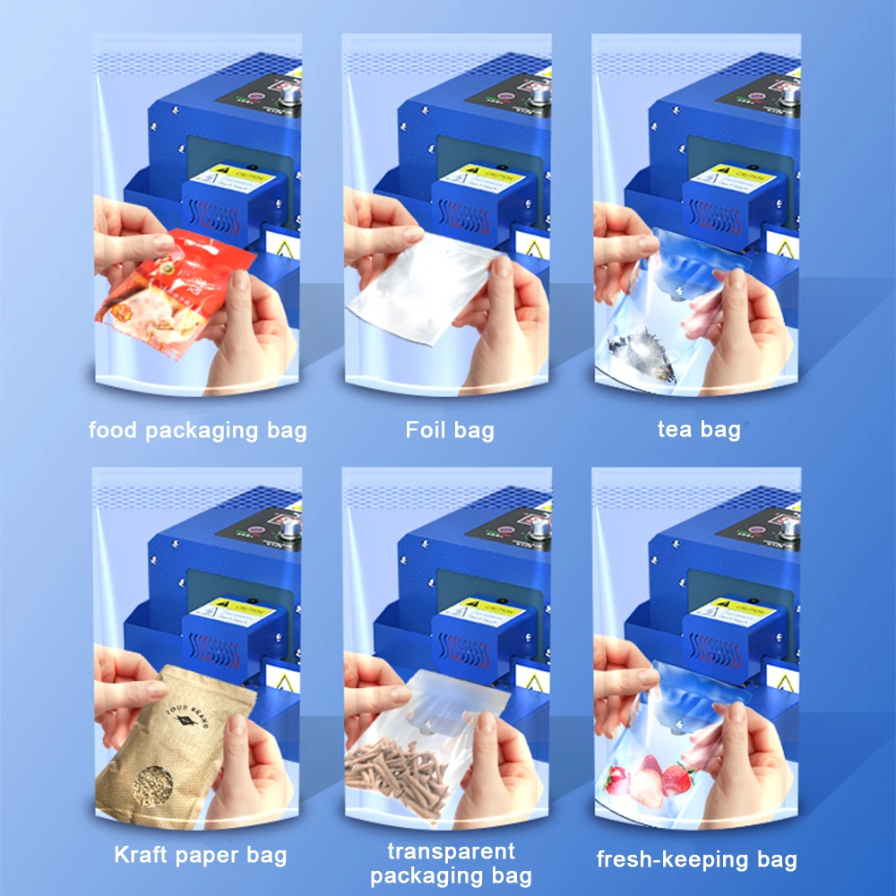 آلة ختم الأكياس الحرارية التجارية الأوتوماتيكية بالكامل - إغلاق أكياس الطعام البلاستيكية الحرارية، سدادة العبوات لتعبئة الحلوى والبلاست