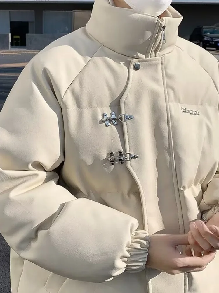 

Men's Winter Thiened Bread Sle down Jaet Retro American Faionable Cotton Clothes Warm Youth Casual Pure Color Zipper