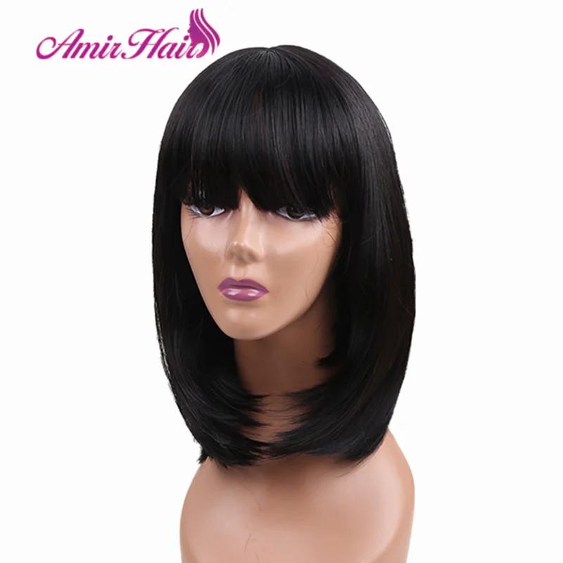 Synthetic Blonde Short Bob Wigs with Bangs for Women Orange Hair Straight Women\'s Wig Looks Natural and Sexy 613