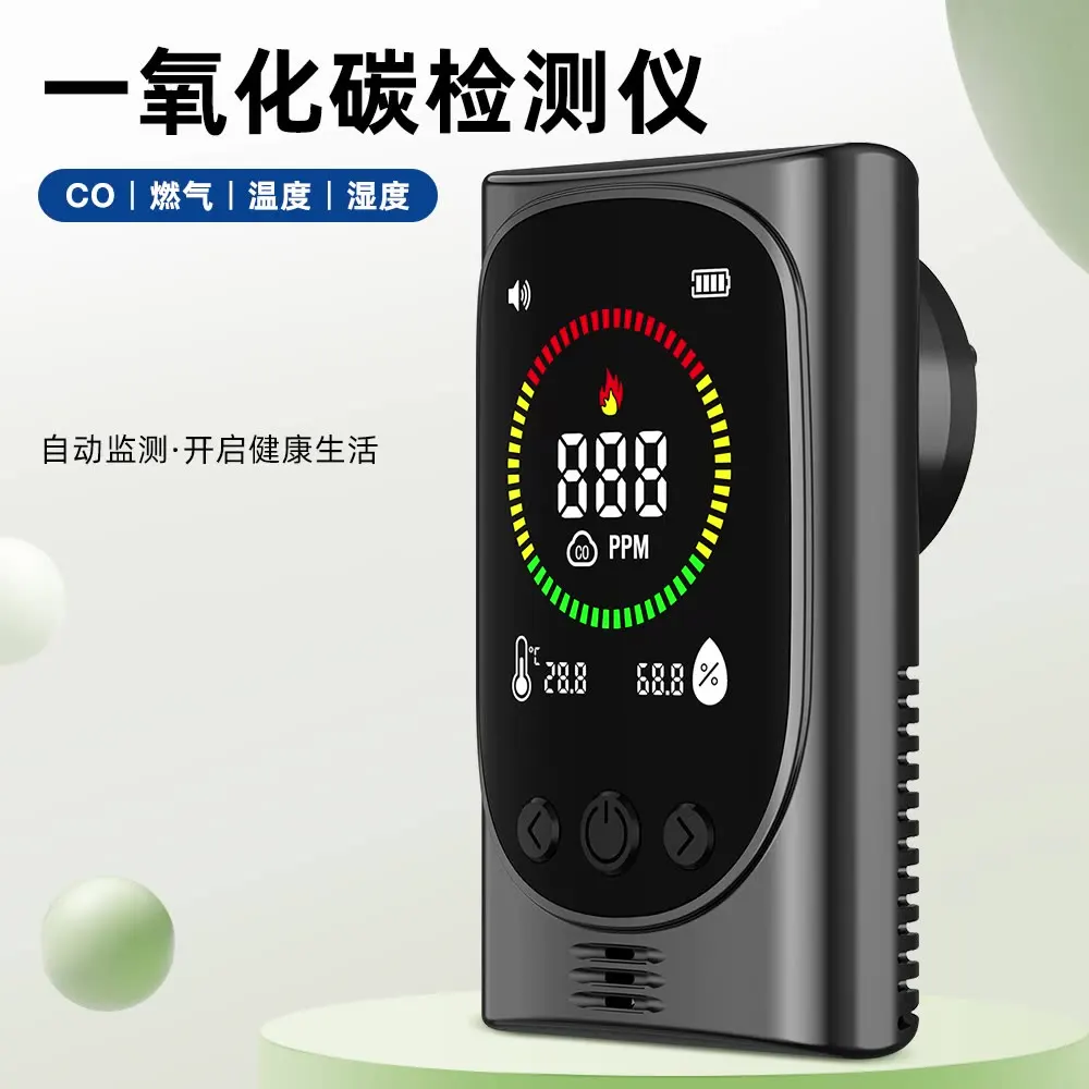 Plug-in gas alarm for automatic monitoring of temperature and humidity, carbon monoxide detector for air detection