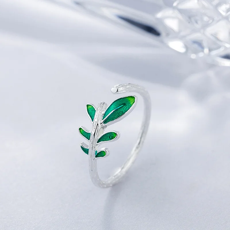 

925 Sterling Silver Green Leaf Adjustable Rings For Women Jewelry Accessories Wholesale Jewellery Everything