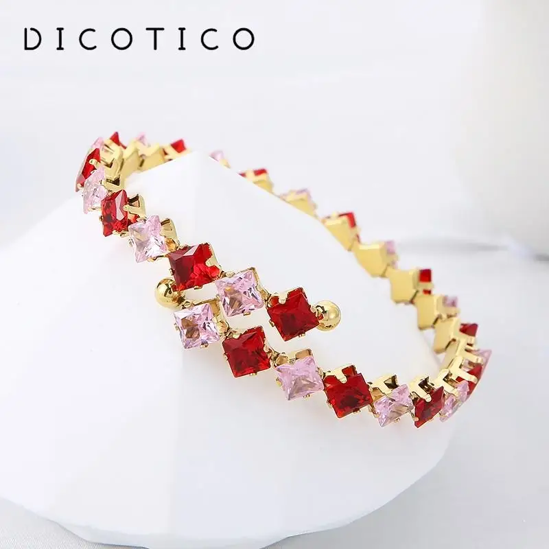 Trendy Women Cuff Bracelets Stainless Steel Multiple Color Square Rhinestone Bangle For Women Wedding Jewelry Wholesale