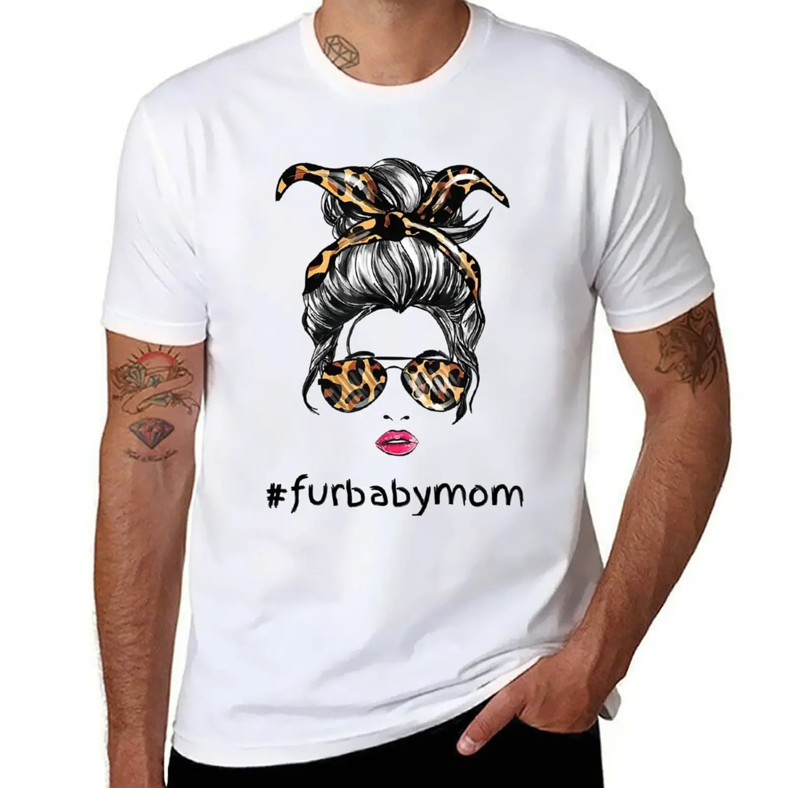 Fur Baby Leopard Messy Bun Sister Life T-shirt customs design your own customizeds summer tops plain t shirts men