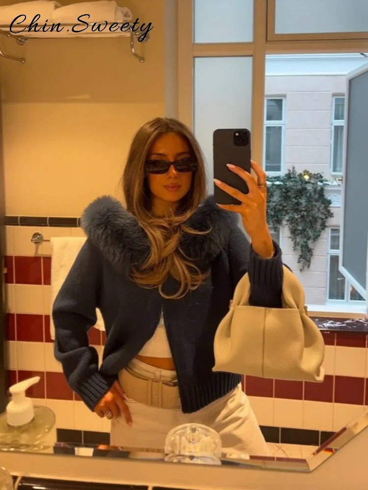 

Chic Women's Knitted Hooded Cardigans Loose O-neck Full Sleeve Zipper Thicken Sweater 2025 Autumn Winter Lady Warm Knitwear New
