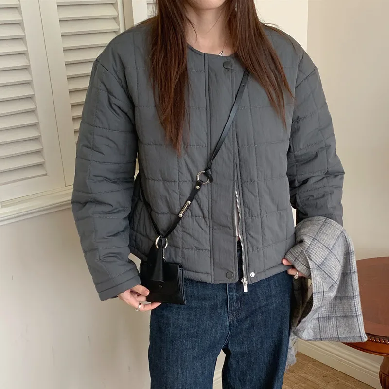 معطف Jaet نسائي من القطن أنيق شتوي كلاسيكي مستدير Ne بزر واحد وسحاب دافئ قبل id ort Top Korean Sle