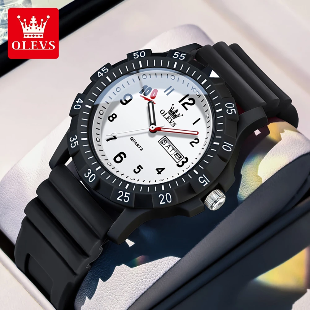 OLEVS New Quartz Watch For Students Full Marks Week Calendar Window Silicone Strap Waterproof Luminous Function Students Watch