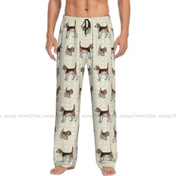 Herren lässig Pyjama lange Hose lose elastische Bund niedlichen Welpen und Foxhound Jagdhund gemütliche Nachtwäsche Home Lounge Hosen