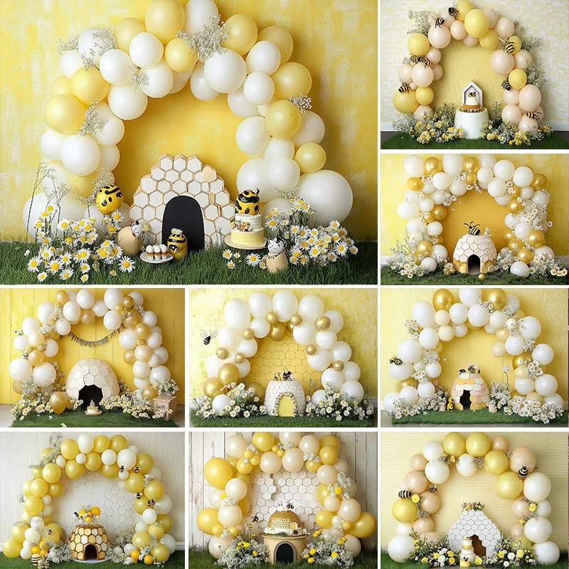 

LS Bees thrive Theme Baby Kids Birthday Cake Smash Photography Child Photocall Garden Floral Photo Backgrounds