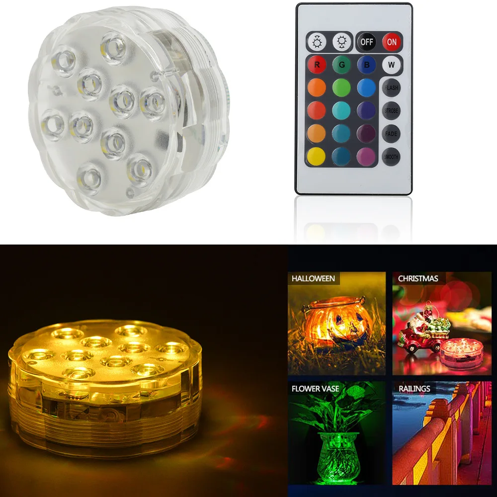 10 المصابيح RGB Led أضواء غاطسة تحت الماء ليلة مصباح حديقة أضواء حمام السباحة لحفل الزفاف زهرية القوس