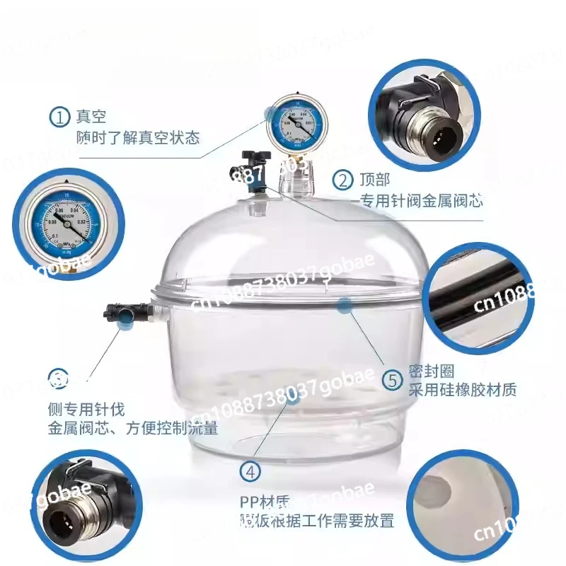 

Лабораторная пластиковая вакуумная сушилка, прозрачный вакуумный сушильный контейнер, поликарбонатный резервуар для хранения, шаровой кран, манометр 150 мм