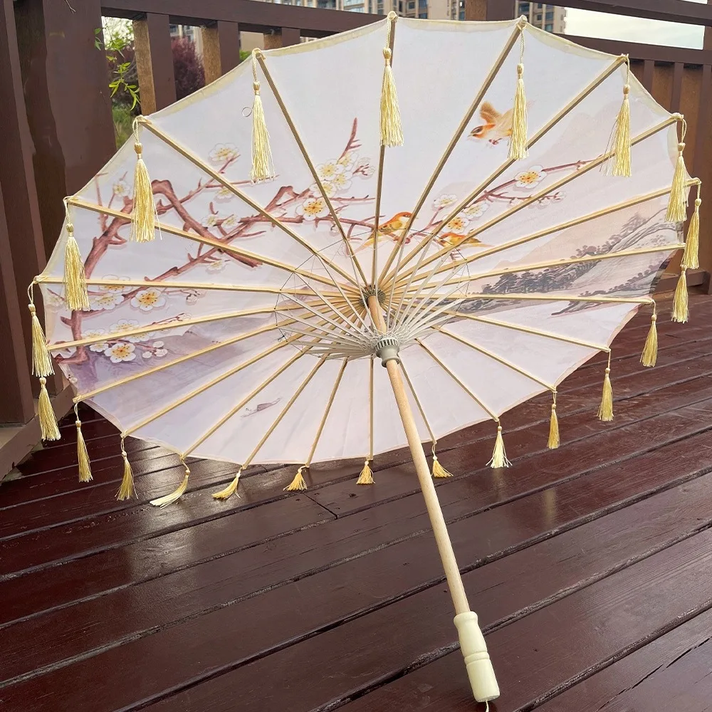 

70cm Silk Fabric Tassel Umbrella Chinese Style Handheld Ancient Dance Umbrella Rainproof Windproof Tassel Umbrella