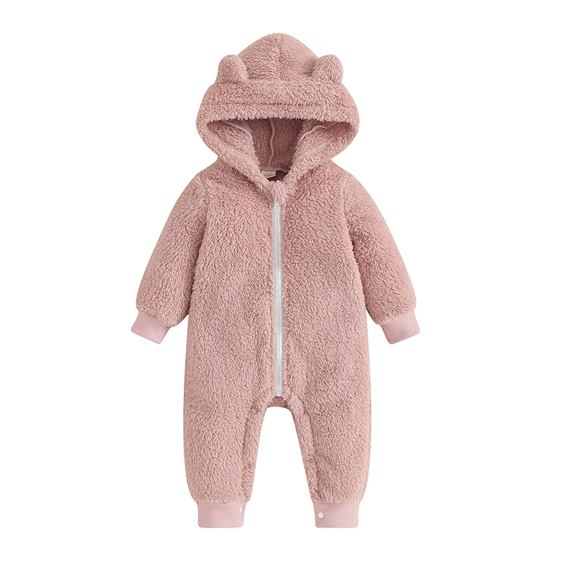 

Newborn Baby Boy Girl Bear Feece Jumpsuit Romper Hooded Winter Snowsuit Clothes Outfit Suit