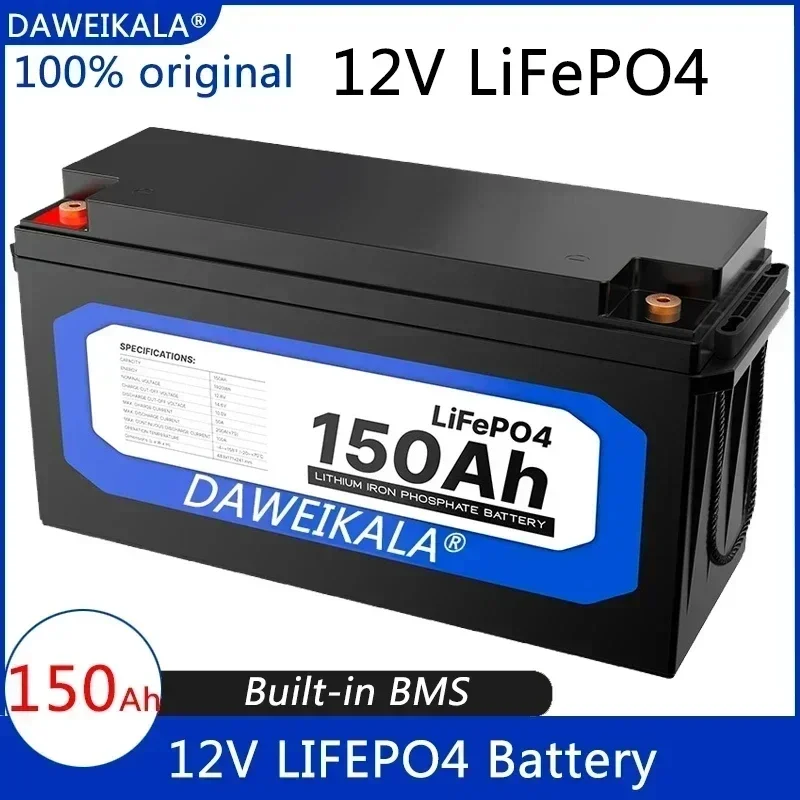 

12V 150Ah LiFePO4 Battery Lithium Iron Phosphate Battery Built-in BMS for Solar Power System RV House Trolling Motor