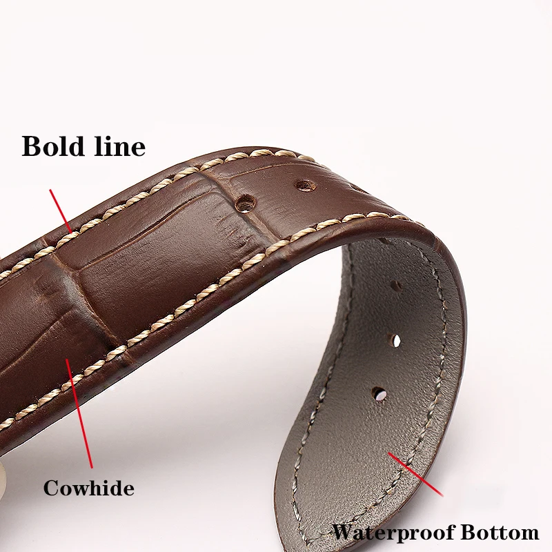 Genuine Leather Notch Watchband for Men\'s Perpetual Calendar CB0164-17E Cattle Belt CB0160-18A Bracelet Strap Black Brown