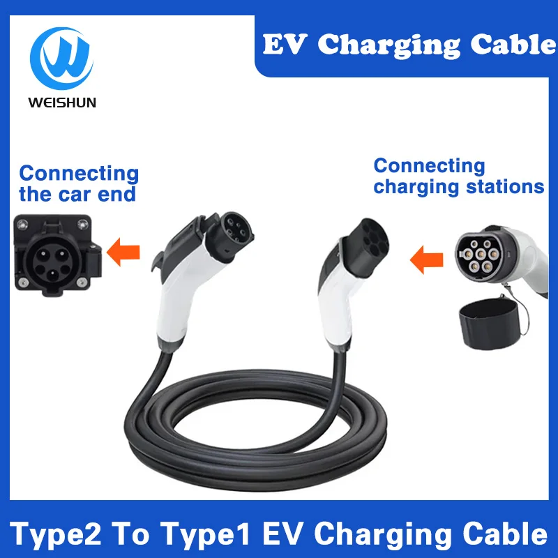 Type2 to Type1 EV Charging Cable 32A 16A 1 Phase 5Meter Electric Vehicle 3.5KW 7KW IEC62196-2 EVES Charger Stations