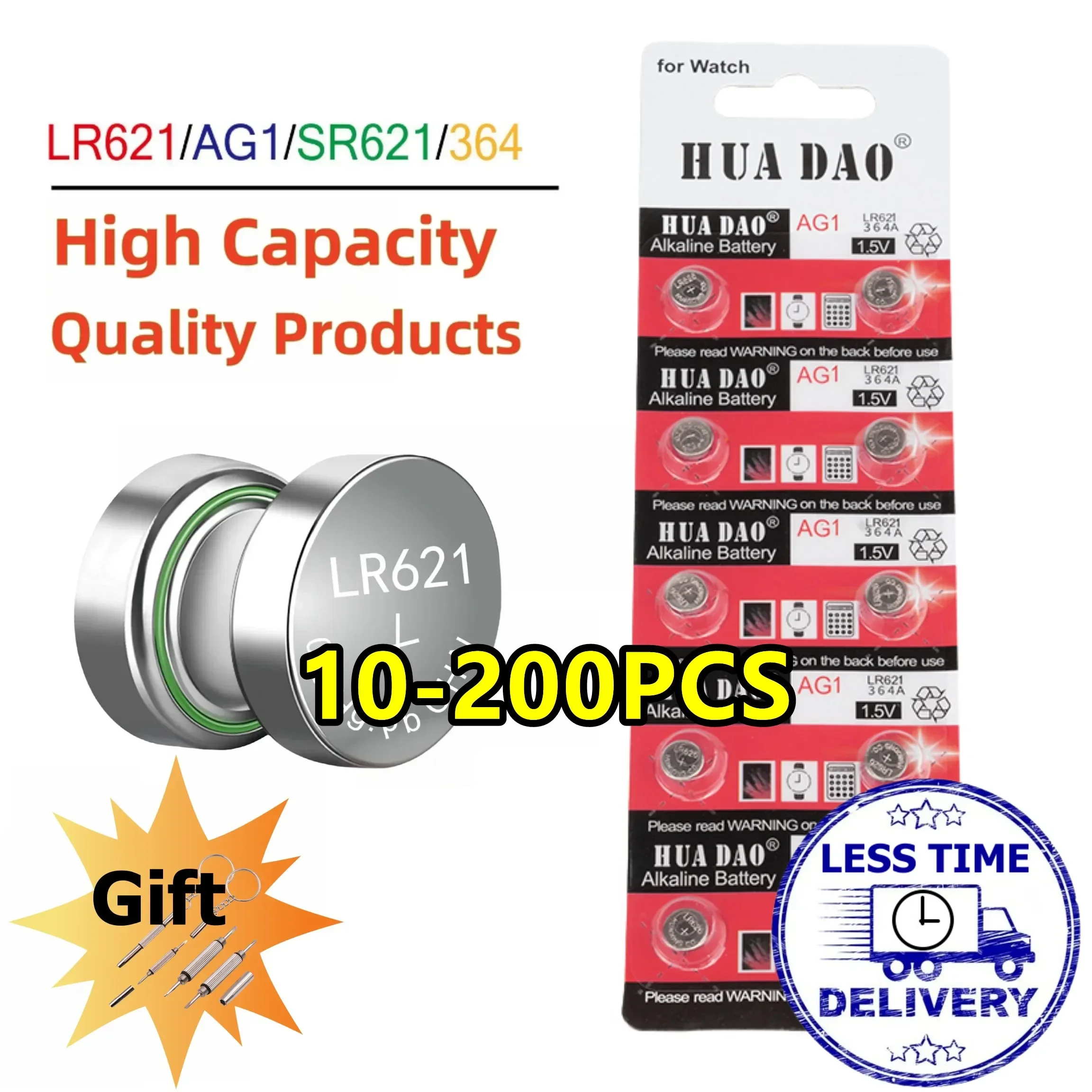 

High Capacity 10-200PCS AG1 SR621SW 364 363 LR621 LR60 164 1.5V Alkaline Coin Silver Button Coin Watch Battery With 1pcs gift