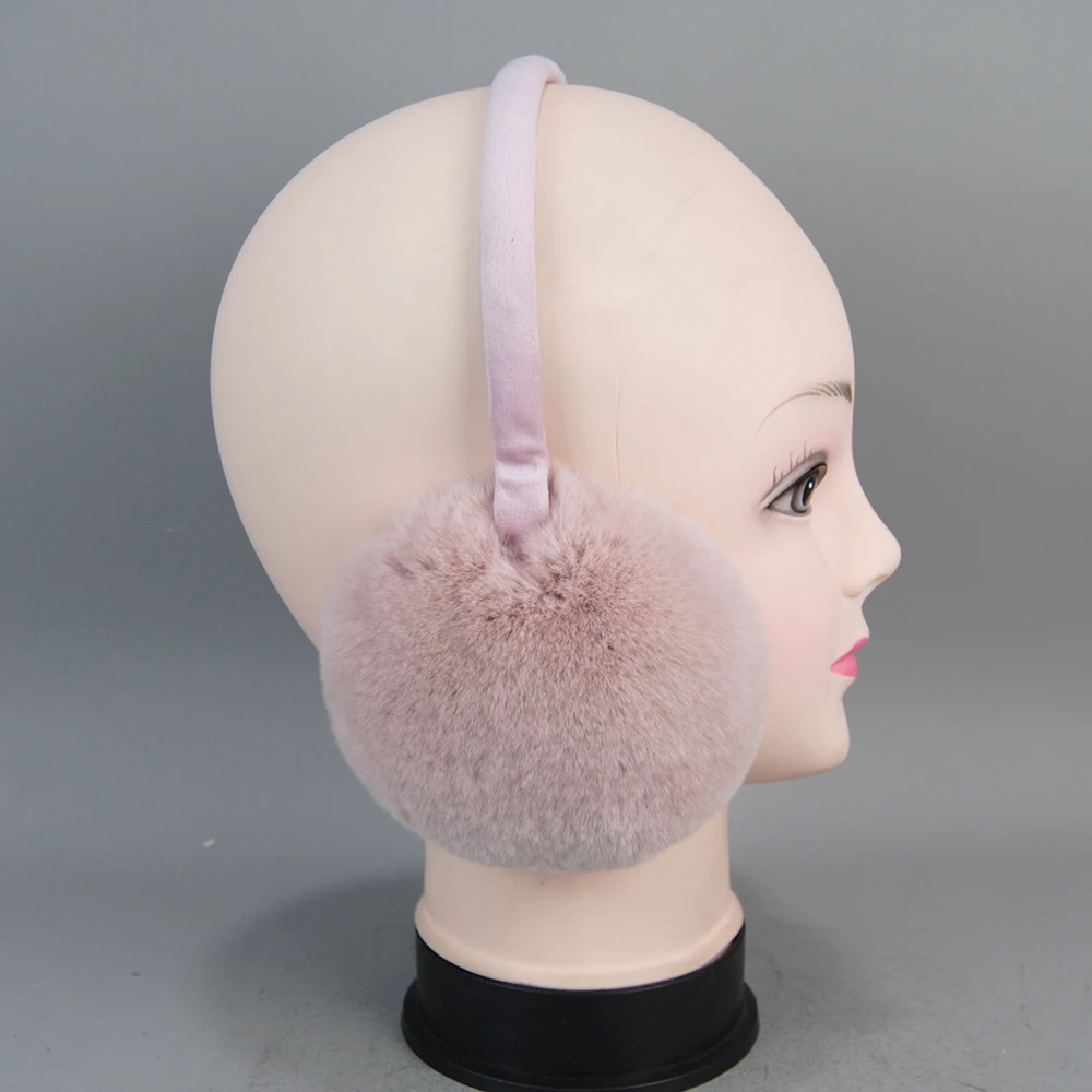 New Elastic Natural Rex Rabbit Fur Women Earmuffs Lady Winter Warm Rex Rabbit Fur Ear Muffs Russian Hand Plush Real Fur Earflap