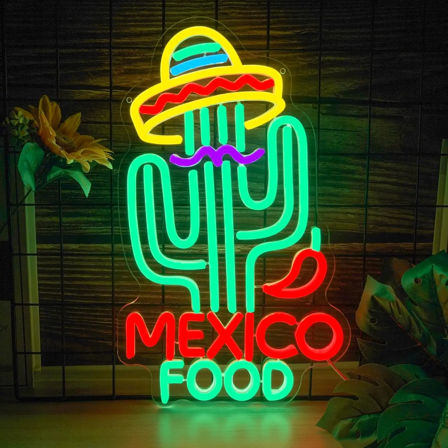 

Mexican Food Neon Sign USB Dimmable Cactus LED NeonLight for Mexican Restaurants Bars Food Trucks Fiesta Parties Decor