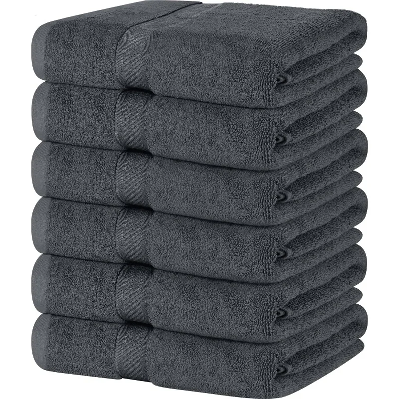 6 Pack Bath Towel Set (24 x 48 Inches), 500 GSM 100% Ring Spun Cotton Medium Lightweight and Highly Absorbent Quick Drying