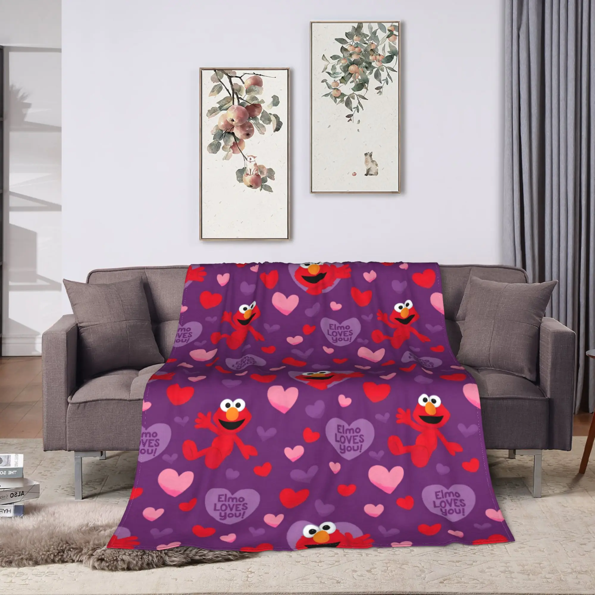 Elmo Loves You Valentine's Day Blanket S-Sesames Streets Warm Blanket For Couch Chair Picnic Flannel Bedspread Bed Cover