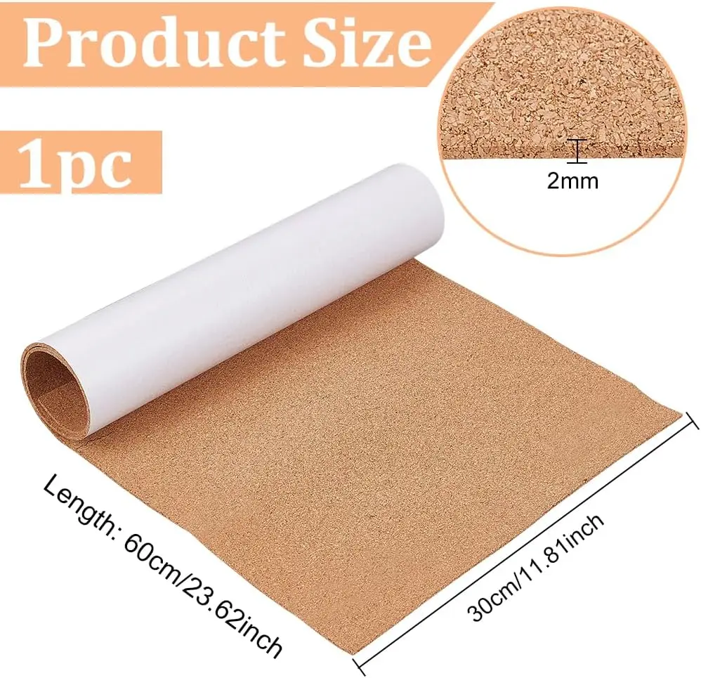 2mm Thick Adhesive Cork Roll Liner, 12x24 Inch Insulation Cork Roll for Bulletin Board, Coasters, Door Signs and Floor Wall