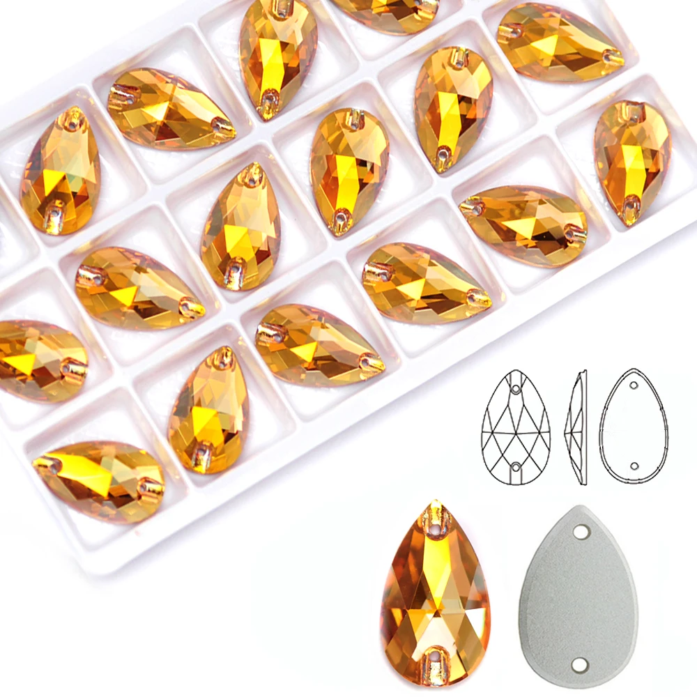 SunShine Gold Customize New Trend Drop Shapes Colors Crystal Beads Sewing-On Rhinestones for Jewelry Clothes